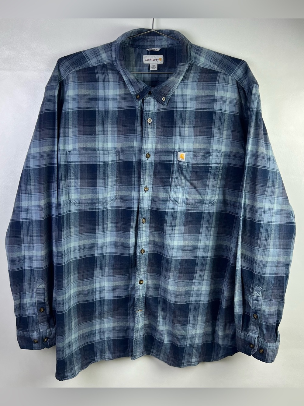 Carhartt Relax Fit Heavyweight Blue Flannel Long Sleeve Plaid Shirt Men Size 3XL